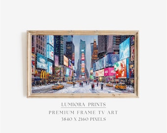 Samsung Frame TV Art Christmas – New York Times Square Winter Cityscape, NYC Snow Night, Holiday Urban Painting, 4K Digital Art, image 1