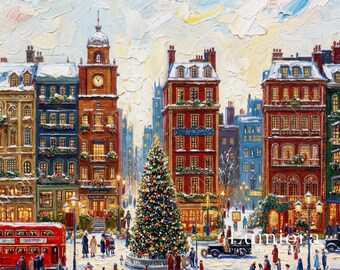 Samsung Frame TV Art Christmas City Scene • Festive European Town Winter Painting • Holiday Street With Christmas Tree • Cozy Christmas Art, image 7