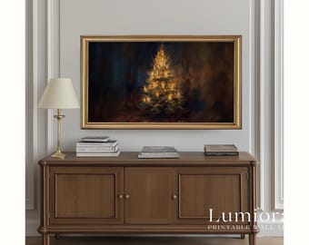 Samsung Frame TV Christmas Tree Art • Moody Candlelit Christmas Tree Painting, Elegant Holiday Wall Art, Dark Christmas Decor, image 5