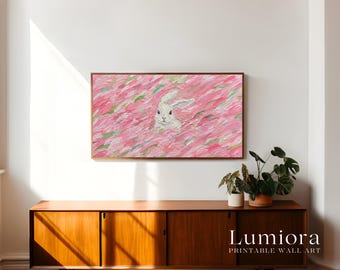 Pink Easter Bunny Samsung Frame TV Art, Abstract Rabbit Oil Painting, Spring TV Decor, 4K TV Screen Art, Nursery Wall Decor, image 3