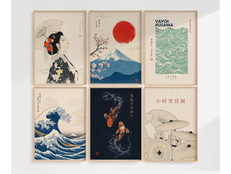 Ensemble de plus de 120 affiches japonaises, style galerie Japandi, estampes Ukiyo-e, style vintage, décoration murale asiatique, estampes japonaises image 12