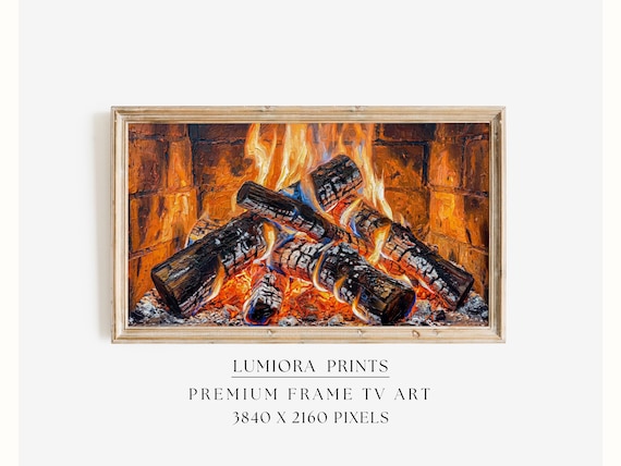 Samsung Frame TV Art • Cozy Fireplace Wall Art • Warm Winter Hearth • Rustic Cab