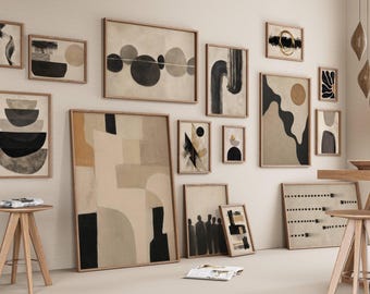 300+ Abstract Gallery Wall Art Set, Neutral Wall Print, Beige and Black Abstract Posters, Modern Minimalist Decor, Boho Print Bundle, image 3
