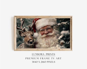 Samsung Frame TV Art Santa & Reindeer • Vintage Christmas Painting • Cozy Holiday Wall Art • Winter Decor Digital Download, image 1