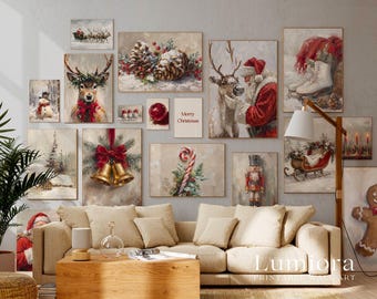 800+ Christmas Wall Art Set, Vintage Holiday Gallery Wall, Santa Claus Painting, Christmas Prints Bundle, Trendy Winter Decor Printables, image 4