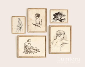 120+ Vintage Sketch Wall Art Set, Minimalist Sketch Print, Antique Sketches, European Sketch, Botanical Sketch, Portrait Sketch Gallery, image 10