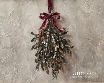 Samsung Frame TV Art Mistletoe Painting • Minimal Christmas Wall Art • Rustic Holiday Decor • Vintage Winter Printable, image 7