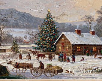 Christmas Winter Cabin Painting Frame TV Art | Vintage Snowy Landscape | Holiday Horse Carriage Scene | Rustic Farmhouse Christmas Decor, image 7