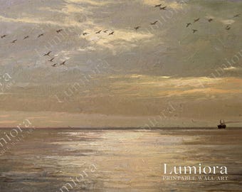 Birds Flying Over Ocean TV Art, Sacred Coastal Sunset Christian Oil Painting, Divine Horizon Samsung Frame TV Art, Spiritual Sea Landscape, image 7