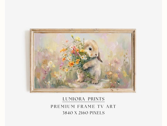 Easter Bunny with Spring Flowers Samsung Frame TV Art