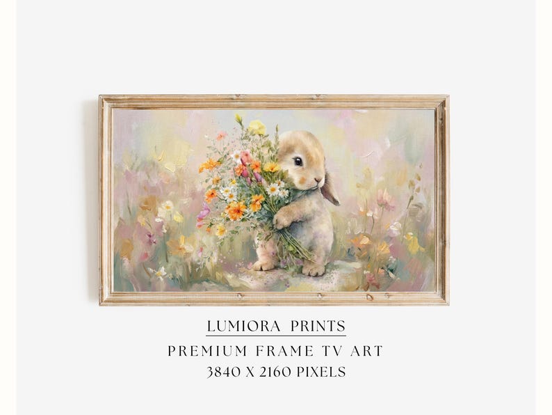 Easter Bunny with Spring Flowers Samsung Frame TV Art