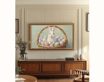 Easter Bunny Basket Samsung Frame TV Art, Spring TV Decor, Rabbit Oil Painting, 4K Digital Download, Holiday Screen Art, Nursery Wall Decor, image 5