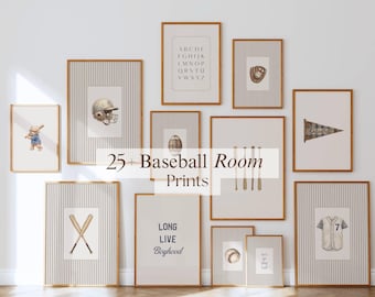 25+ Vintage Baseball Prints, Baseball Room Decor, Sports Room Wall Art, Classic Boy Room, Boys Baseball Bedroom, Playroom Gallery Set