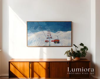 Ski Lift Winter Landscape Samsung Frame TV Art • Snowy Mountain Chairlift Scene • Alpine Travel Wall Art • Minimal Winter Screen Art, image 3