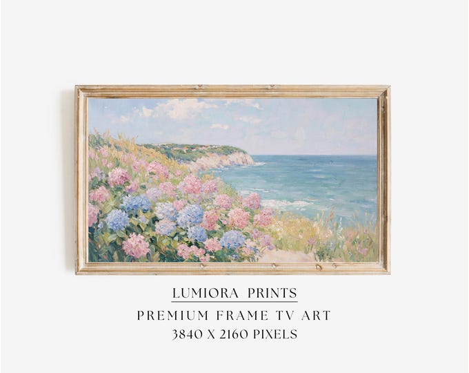 Coastal Hydrangea Samsung Frame TV Art, Summer Ocean…