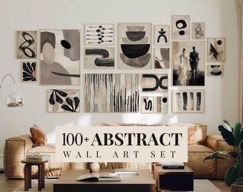 100+ Neutral Abstract Wall Art Set, Black White Abstract Posters, Beige Wall Prints, Modern Abstract Art, Boho Print Gallery Wall Decor, image 1