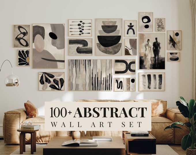100+ Neutral Abstract Wall Art Set, Black White Abstract…