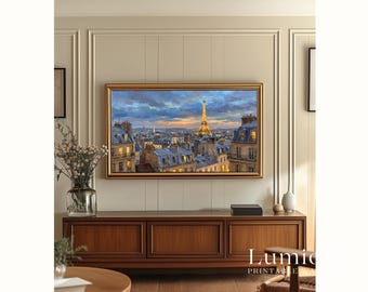 Samsung Frame TV Art Paris Skyline • Eiffel Tower Sunset Painting • Romantic Cityscape Wall Art, image 5