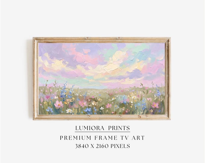 Spring Meadow Samsung Frame TV Art, Pastel Sky Wildflower…