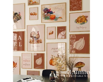 50+ Thanksgiving Prints, Fall Gallery Wall, Turkey Painting Set, Autumn Wall Decor, Give Thanks Poster, Thanksgiving Art, image 8