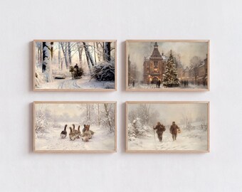 200+ Winter Frame TV Art Bundle, Vintage Snowy Landscape Oil Paintings, Christmas Village Art, Rustic Holiday TV Art, image 11