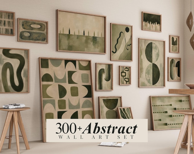 300+ Green Abstract Wall Art Set, Sage Green Gallery Wall…