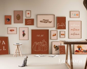 50+ Thanksgiving Prints, Fall Gallery Wall, Turkey Painting Set, Autumn Wall Decor, Give Thanks Poster, Thanksgiving Art, image 6