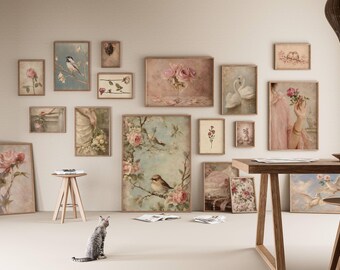 120+ Pink Vintage Gallery Wall Set, Cottagecore Aesthetic, Vintage Floral Prints, Coquette Room Decor, image 4