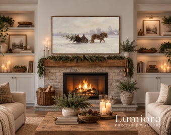 200+ Winter Frame TV Art Bundle, Vintage Snowy Landscape Oil Paintings, Christmas Village Art, Rustic Holiday TV Art, image 12