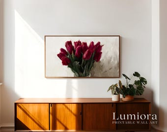 Samsung Frame TV Art Valentine's Day | Red Tulips Bouquet Oil Painting | Spring Floral Still Life | Farmhouse Decor | Botanical 4K Download, image 3