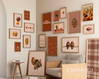 50+ Thanksgiving Prints, Fall Gallery Wall, Turkey Painting Set, Autumn Wall Decor, Give Thanks Poster, Thanksgiving Art, image 7