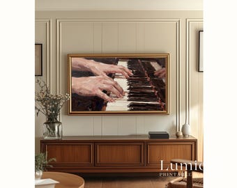 Samsung Frame TV Art Valentine's Day, Hands Playing Piano Oil Painting, Romantic Love Song, Classical Music Decor, Musician Gift, 4K, image 5