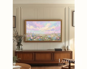 Spring Meadow Samsung Frame TV Art, Pastel Sky Wildflower Landscape Oil Painting, 4K Digital Download, Cottagecore Screen Art, Easter Decor, image 5