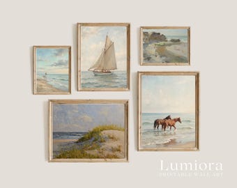 50+ Coastal Gallery Wall, Coastal Wall Art Set, Nautical Prints, Beach Wall Art, Seascape Painting, Retro Coastal Art, Ocean Prints, image 5