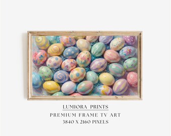 Easter Egg Samsung Frame TV Art, Spring TV Decor, Pastel Holiday Oil Painting, 4K TV Screen Art, Aesthetic Easter Digital Download, image 1