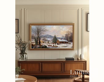 Christmas Winter Cabin Painting Frame TV Art | Vintage Snowy Landscape | Holiday Horse Carriage Scene | Rustic Farmhouse Christmas Decor, image 5