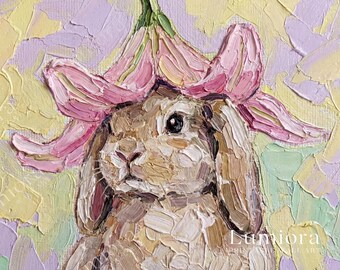 Easter Bunny with Flower Hat Samsung Frame TV Art, Spring TV Decor, Cute Rabbit Oil Painting, 4K, Holiday Screen Art, Nursery Wall Decor, image 7