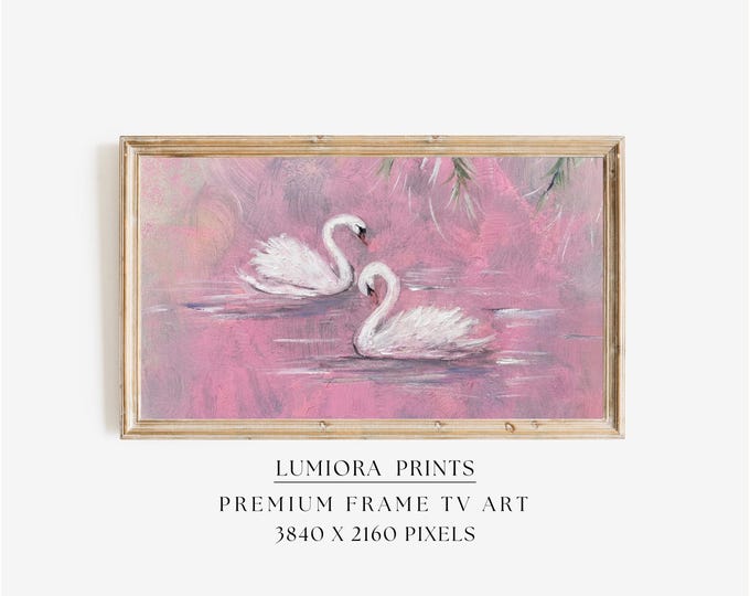 Romantic Pink Swan Lake Samsung Frame TV Art, Vintage White…