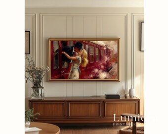 Samsung Frame TV Art Valentine's Day, Vintage Train Kiss Oil Painting, Romantic Couple, Retro Love Story, Anniversary Gift, 4K Download, image 6