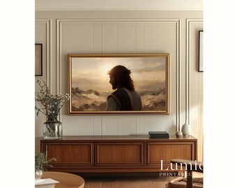 Jesus Crown of Thorns TV Art, Christ in Prayer Christian Oil Painting, Passion of Jesus Samsung Frame TV Art, Spiritual Faith Sunset Decor, image 5