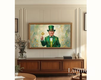 St. Patrick’s Day Samsung Frame TV Art, Lucky Charm Oil Painting, Green Hat & Golden Clover, Irish Holiday Celebration Wall Art, 4K, image 5
