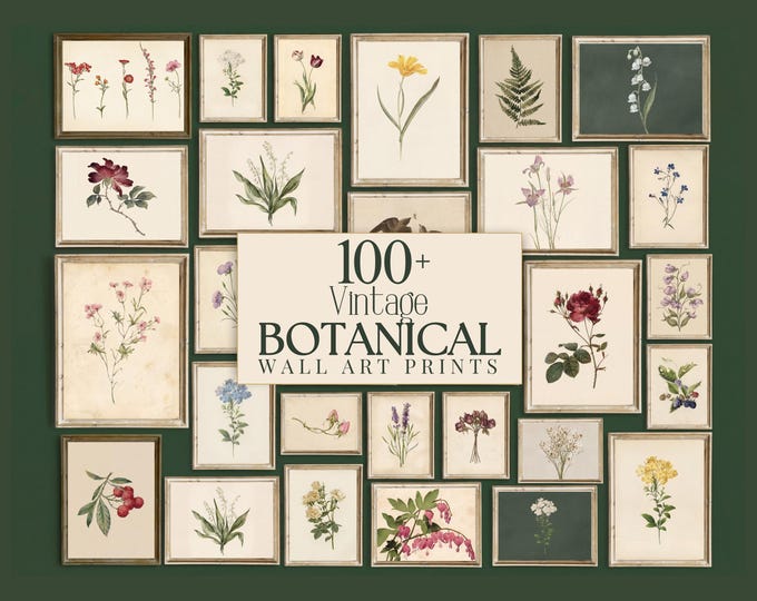 100+ Botanical Prints Set, Floral Wall Art Bundle…
