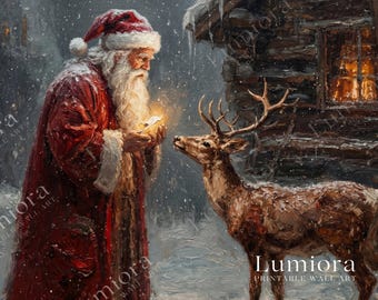 Samsung Frame TV Art Christmas Santa & Reindeer • Vintage Oil Painting • Cozy Cabin Winter Scene • Holiday Wall Art Digital Download, image 7
