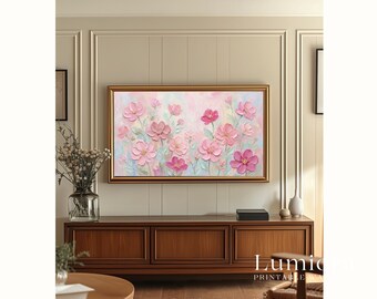 Pink Spring Floral Samsung Frame TV Art, Wildflower Oil Painting, Botanical TV Decor, 4K Digital Download, Cottagecore Flower Wall Art, image 5