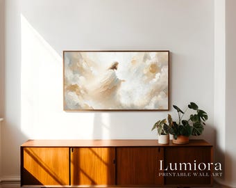Ascension of Jesus Samsung Frame TV Art, Christian Religious Screen Decor, Christ in Clouds Oil Painting, Spiritual Faith Background, 4K, image 3