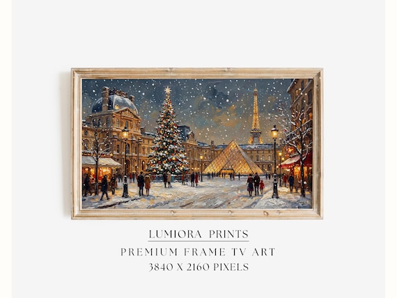 Samsung Frame TV Art Paris Christmas • Louvre Pyramid • Eiffel Tower Winter Pain