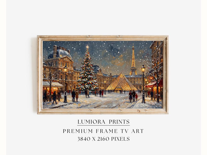 Samsung Frame TV Art Paris Christmas • Louvre Pyramid • Eiffel Tower Winter Pain