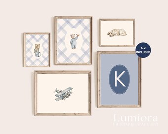 50+ Baby Boy Nursery Prints, Classic Boy Room Decor, Vintage Teddy Bear Art, Blue Striped Wall Art, Retro Car Print, Gallery Wall Set, image 8