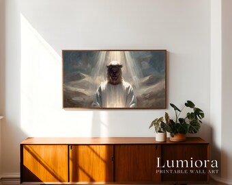 Jesus Crown of Thorns TV Art, Christ Under Divine Light Christian Oil Painting, Passion of Jesus Samsung Frame TV Art, Spiritual Faith Art, image 3