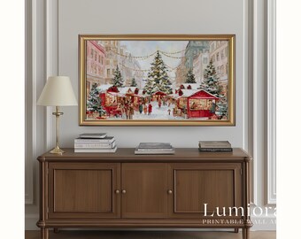 Samsung Frame TV Art • Christmas Market Wall Art • Festive Holiday Street Scene • European Winter Village Painting • Cozy Christmas Decor, image 5